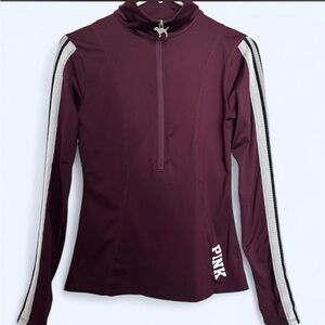 PINK Victoria's Secret Burgundy Half-Zip Sweatshirt with White Stripes